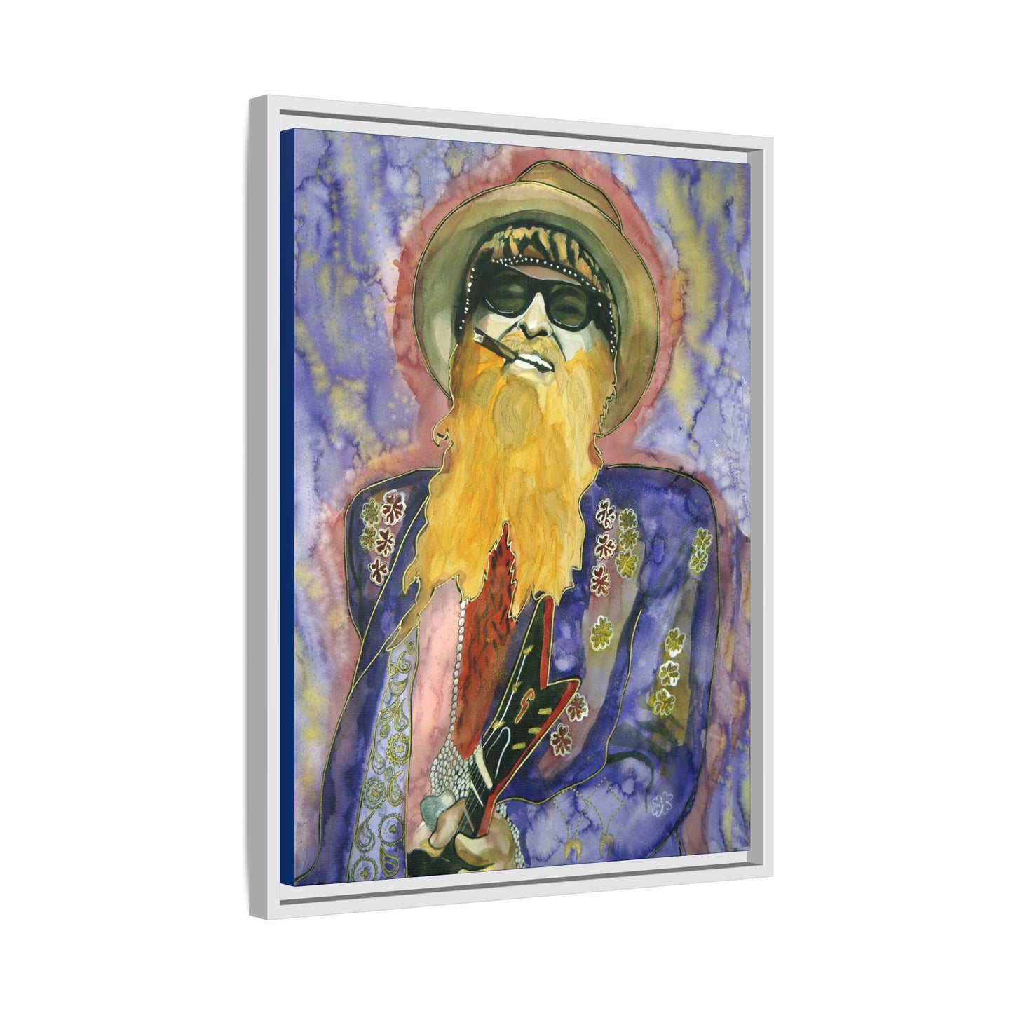 Billy F Gibbons - 18" x 24" Framed Canvas Wall Art – Vibrant Portrait