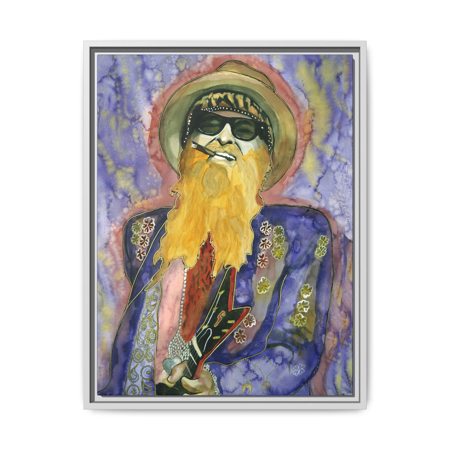 Billy F Gibbons - 18" x 24" Framed Canvas Wall Art – Vibrant Portrait