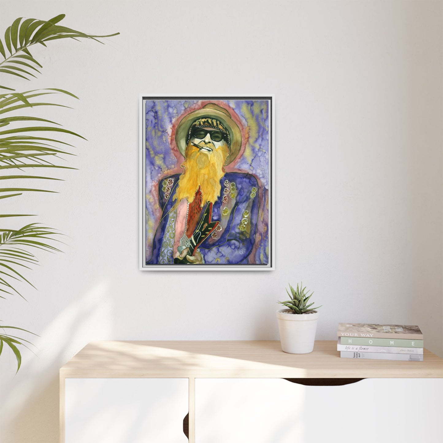 Billy F Gibbons - 18" x 24" Framed Canvas Wall Art – Vibrant Portrait