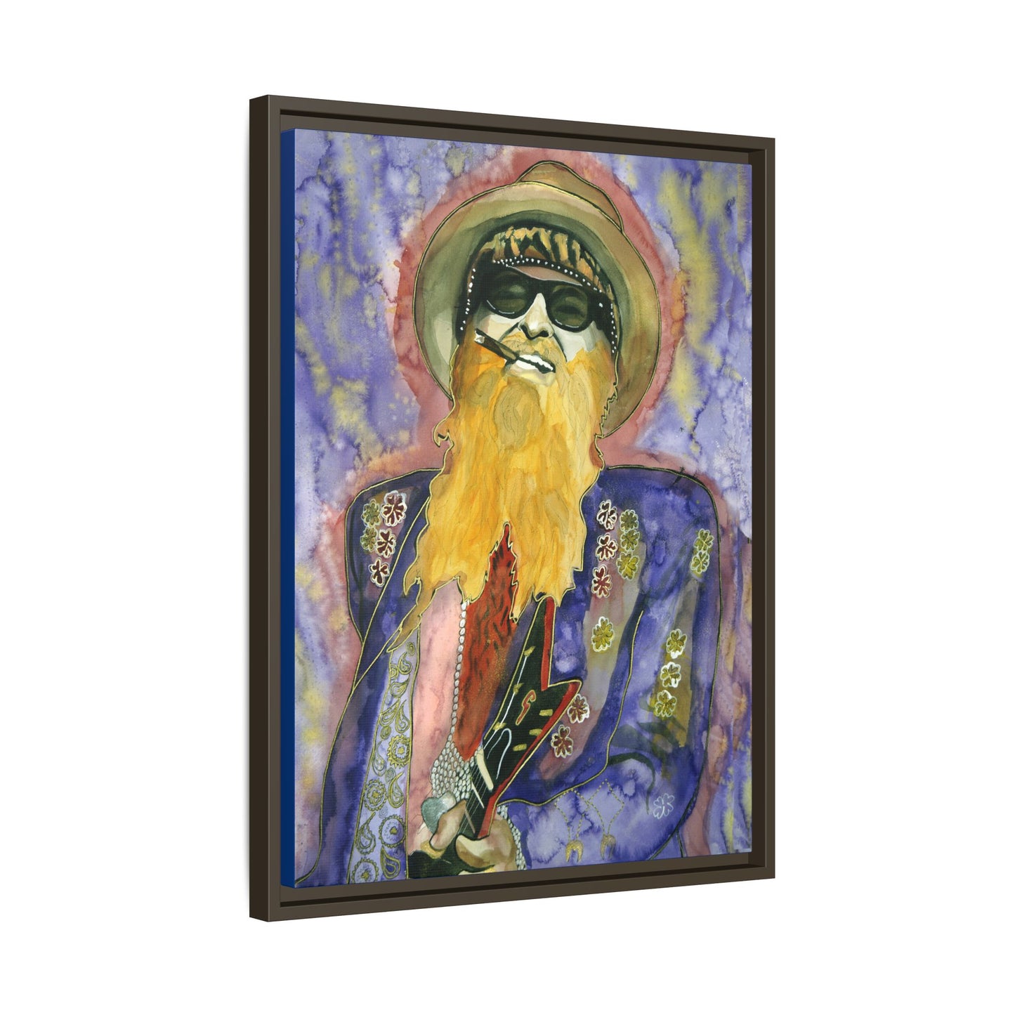 Billy F Gibbons - 18" x 24" Framed Canvas Wall Art – Vibrant Portrait