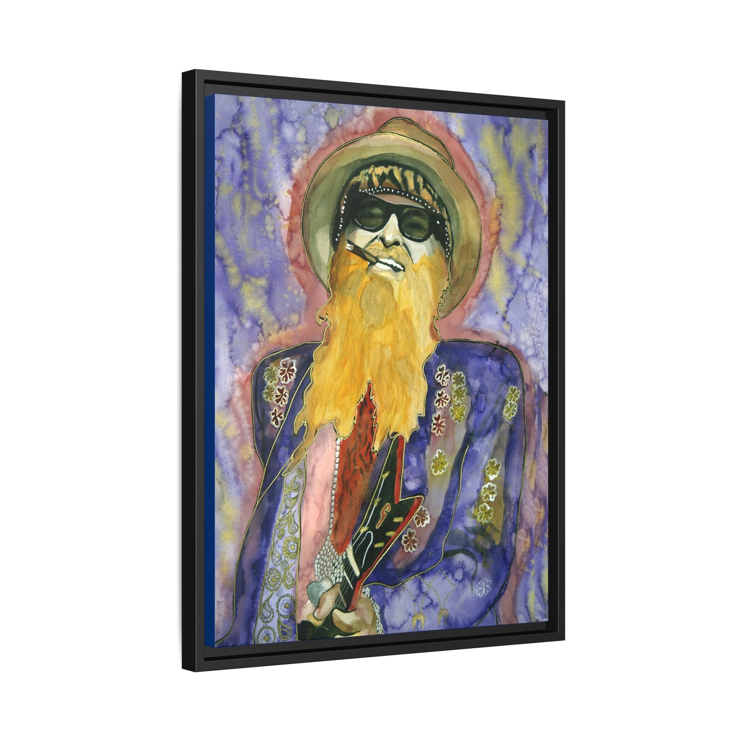 Billy F Gibbons - 18" x 24" Framed Canvas Wall Art – Vibrant Portrait