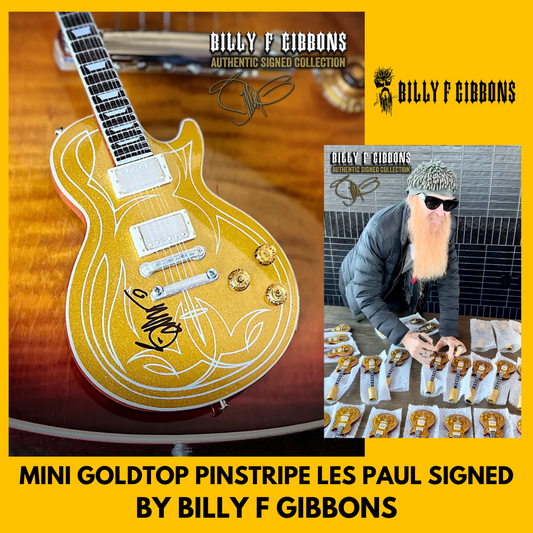 Billy F Gibbons SIGNED Gibson Pinstripe Goldtop Les Paul Mini Guitar