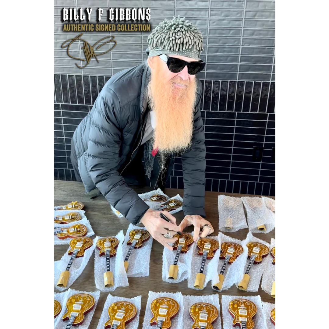 Billy F Gibbons SIGNED Gibson Pinstripe Goldtop Les Paul Mini Guitar
