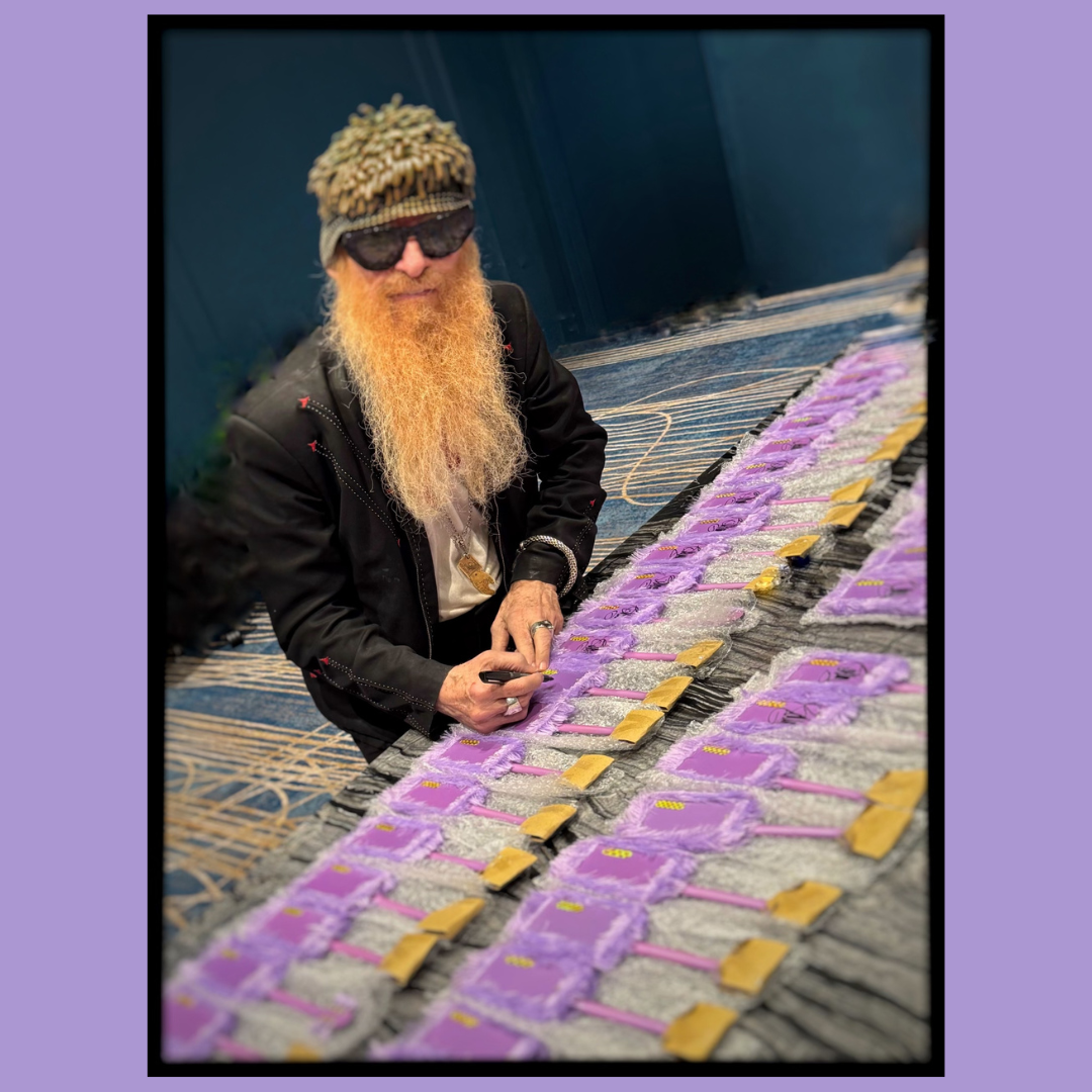 Billy F Gibbons SIGNED Purple Fur Mini Guitar