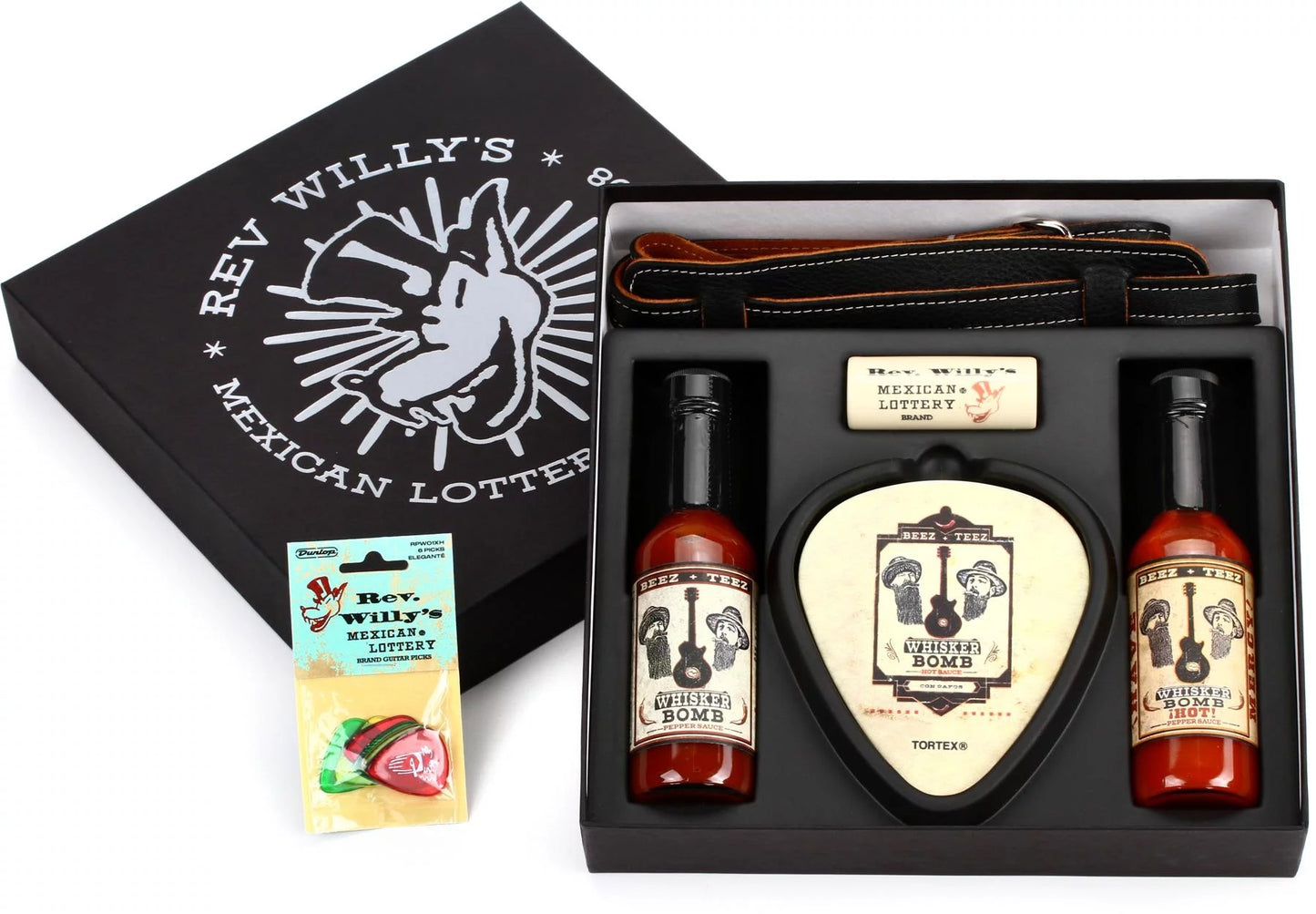 Billy F Gibbons Party Pack with Strap, Coasters, Hot Sauce, Slide and Picks