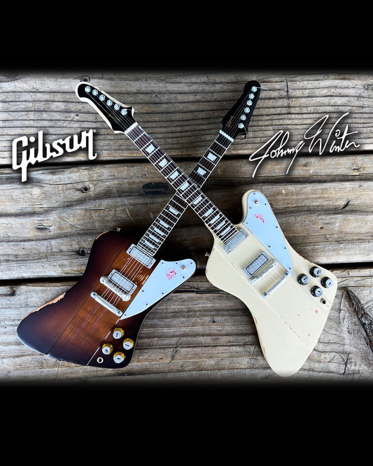 Johnny Winter Signature Gibson Firebird SET OF 2 Mini Guitar Models - Polaris & Sunburst