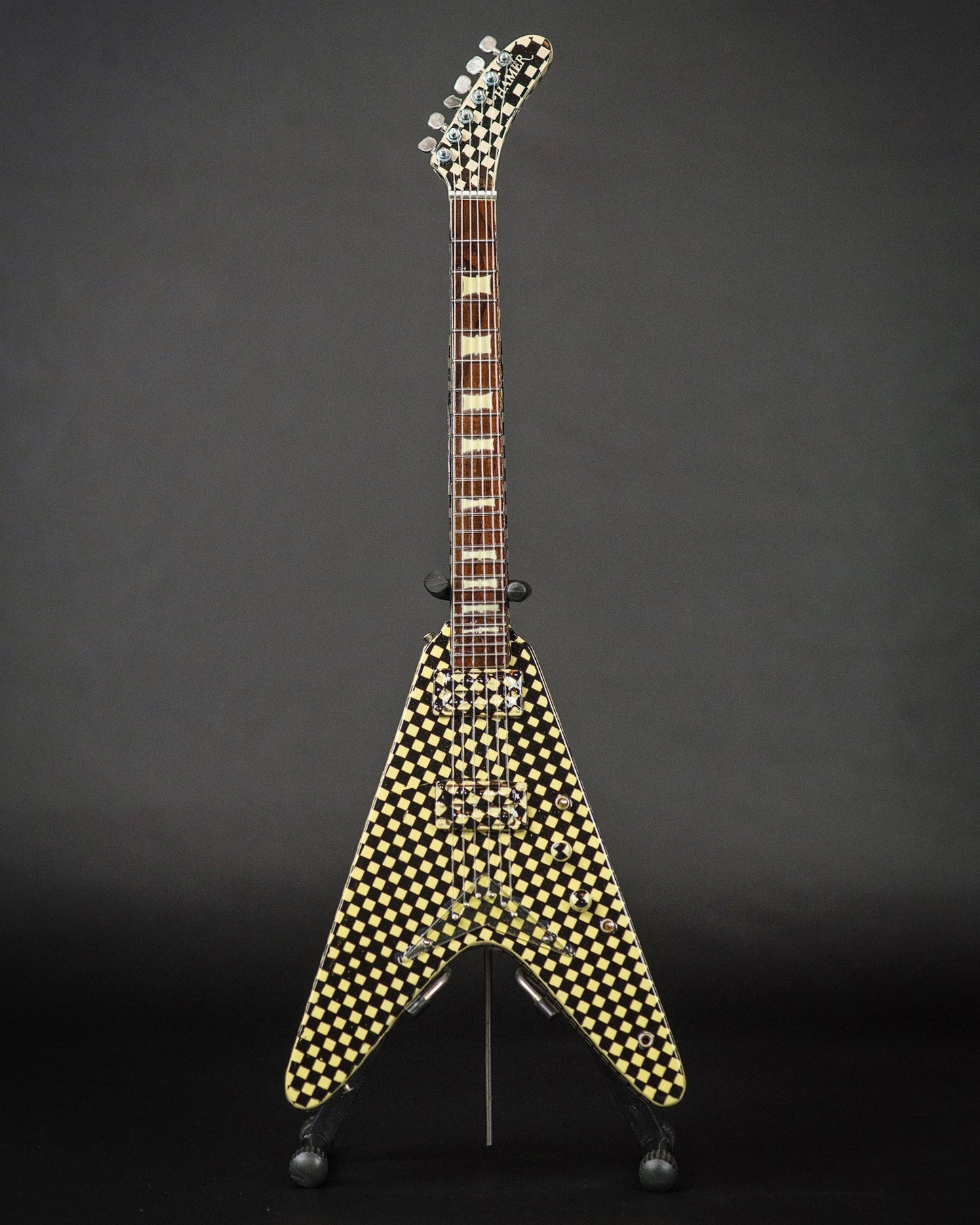 Officially Licensed RICK NIELSEN™ Checkered V Mini Guitar Replica Collectible