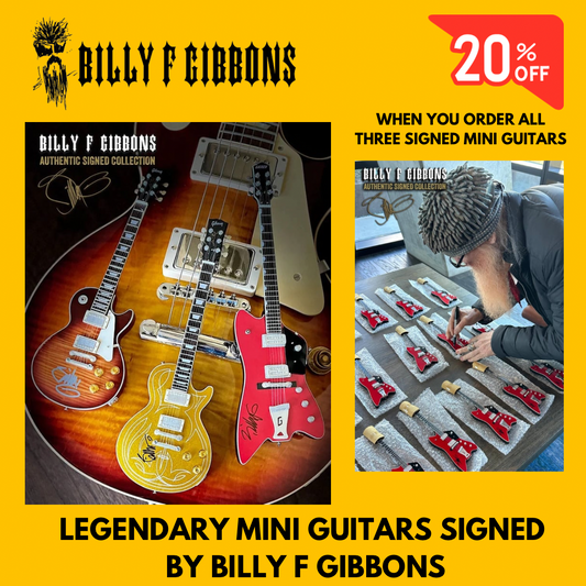 ALL 3 SIGNED BILLY F GIBBONS MINI GUITARS