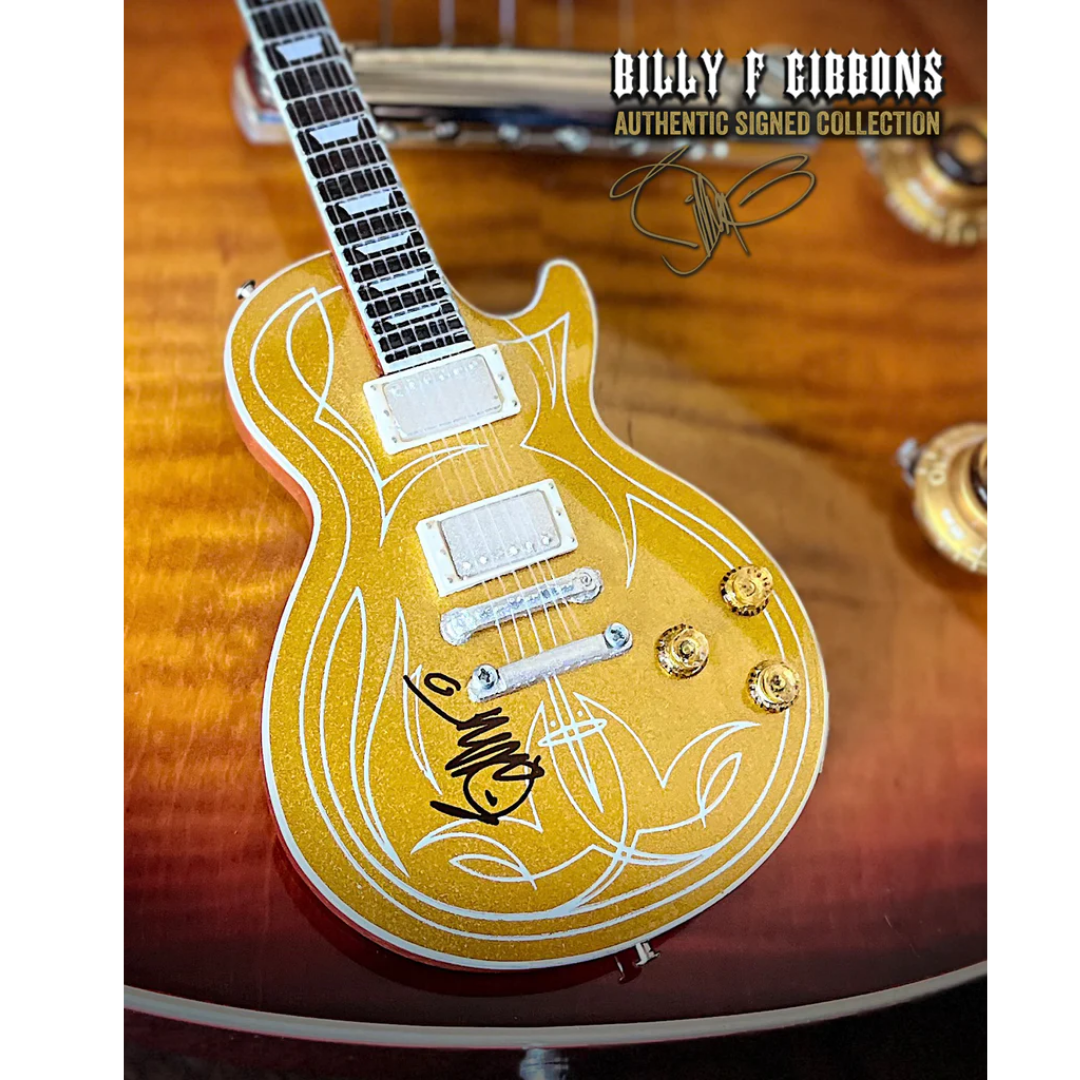 Billy F Gibbons SIGNED Gibson Pinstripe Goldtop Les Paul Mini Guitar