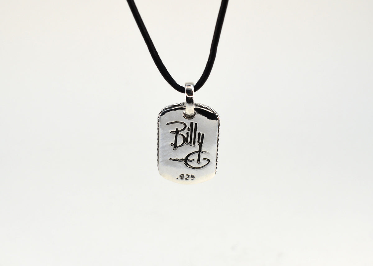 Back of Have Mercy pendant with engraved Billy G signature and .925 sterling stamp