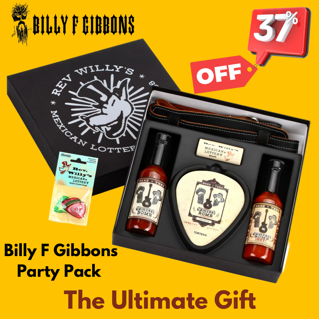 Billy F Gibbons Party Pack with Strap, Coasters, Hot Sauce, Slide and Picks