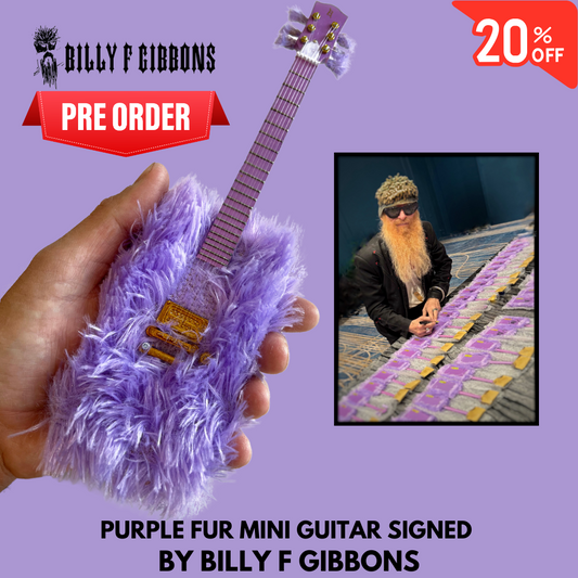 PRE SALE! Billy F Gibbons SIGNED Purple Fur Mini Guitar