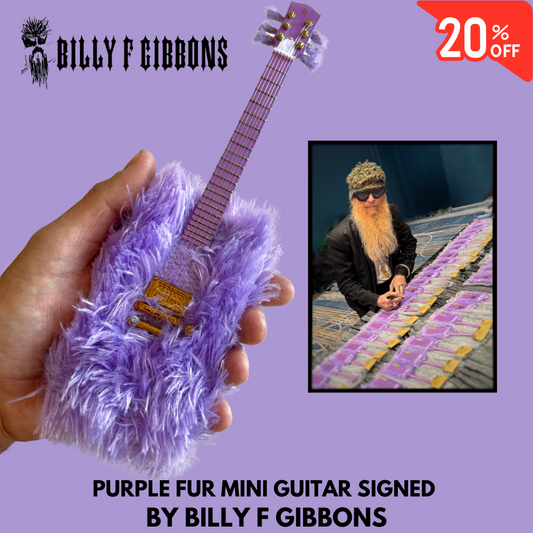 Billy F Gibbons SIGNED Purple Fur Mini Guitar